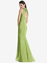 Rear View Thumbnail - Mojito Jewel Neck Bowed Open-Back Trumpet Dress with Front Slit