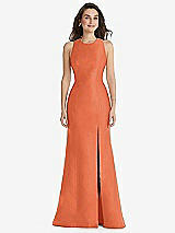 Front View Thumbnail - Portofino Orange Jewel Neck Bowed Open-Back Trumpet Dress with Front Slit