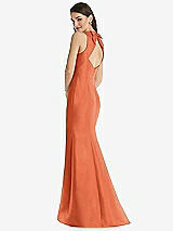 Rear View Thumbnail - Portofino Orange Jewel Neck Bowed Open-Back Trumpet Dress with Front Slit