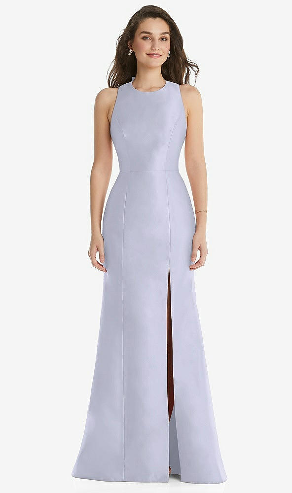 Front View - Silver Dove Jewel Neck Bowed Open-Back Trumpet Dress with Front Slit