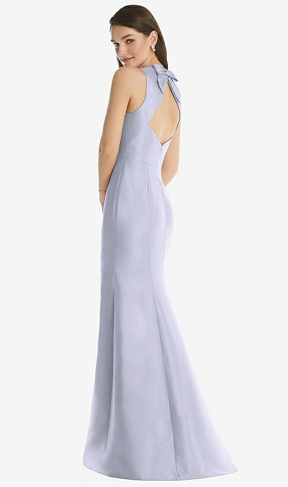 Back View - Silver Dove Jewel Neck Bowed Open-Back Trumpet Dress with Front Slit