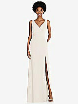 Front View Thumbnail - Ivory Square Low-Back A-Line Dress with Front Slit and Pockets