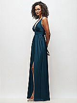 Side View Thumbnail - Atlantic Blue Deep V-Neck Shirred Skirt Maxi Dress with Convertible Straps