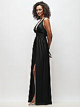 Side View Thumbnail - Black Deep V-Neck Shirred Skirt Maxi Dress with Convertible Straps