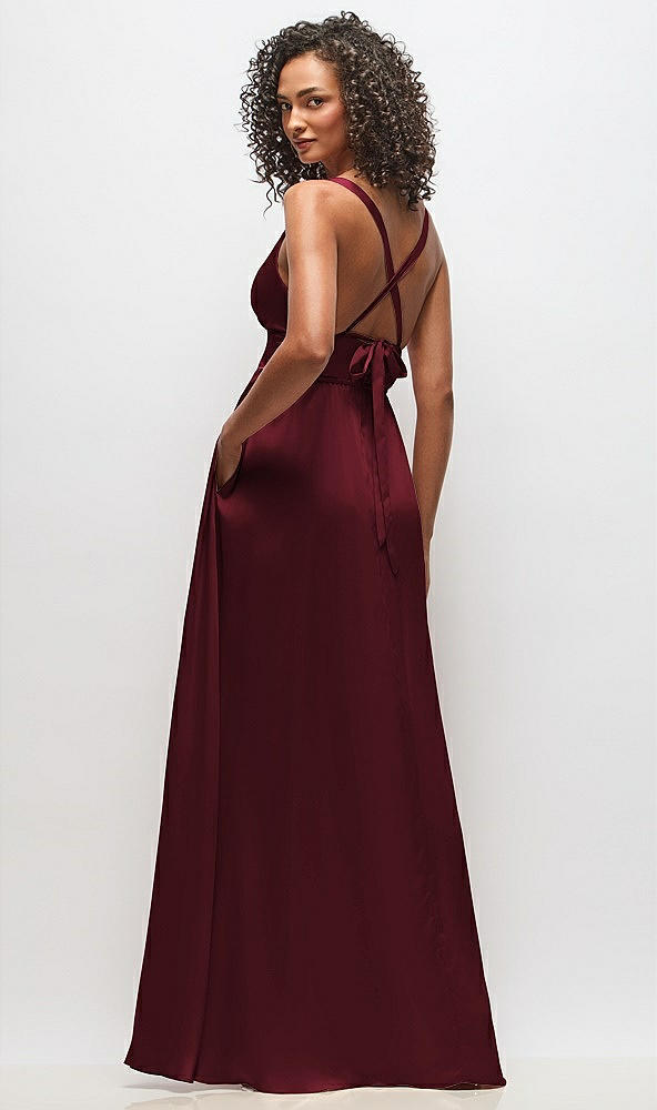 Back View - Cabernet Deep V-Neck Shirred Skirt Maxi Dress with Convertible Straps