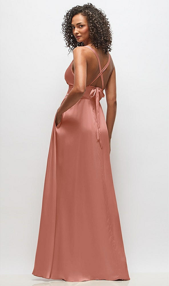 Back View - Desert Rose Deep V-Neck Shirred Skirt Maxi Dress with Convertible Straps