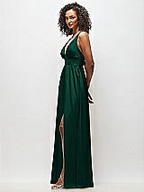 Side View Thumbnail - Hunter Green Deep V-Neck Shirred Skirt Maxi Dress with Convertible Straps