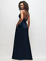 Rear View Thumbnail - Midnight Navy Deep V-Neck Shirred Skirt Maxi Dress with Convertible Straps