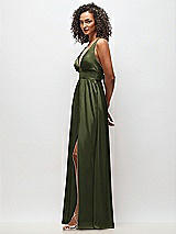 Side View Thumbnail - Olive Green Deep V-Neck Shirred Skirt Maxi Dress with Convertible Straps