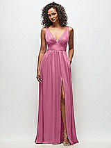 Front View Thumbnail - Orchid Pink Deep V-Neck Shirred Skirt Maxi Dress with Convertible Straps