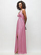 Side View Thumbnail - Powder Pink Deep V-Neck Shirred Skirt Maxi Dress with Convertible Straps