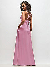 Rear View Thumbnail - Powder Pink Deep V-Neck Shirred Skirt Maxi Dress with Convertible Straps