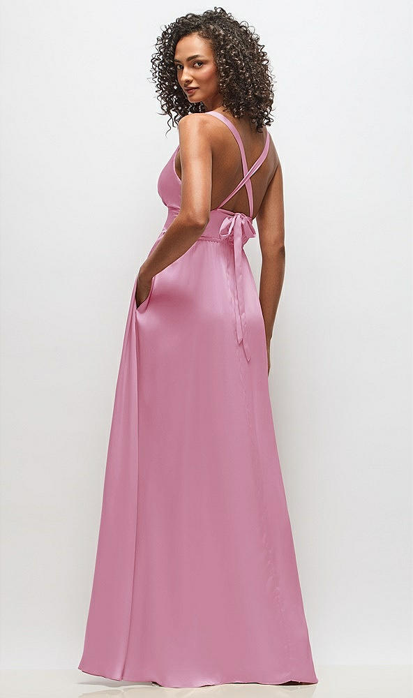 Back View - Powder Pink Deep V-Neck Shirred Skirt Maxi Dress with Convertible Straps