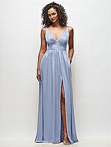 Front View Thumbnail - Sky Blue Deep V-Neck Shirred Skirt Maxi Dress with Convertible Straps