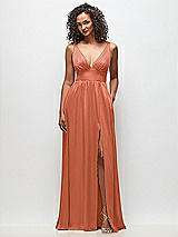 Front View Thumbnail - Terracotta Copper Deep V-Neck Shirred Skirt Maxi Dress with Convertible Straps