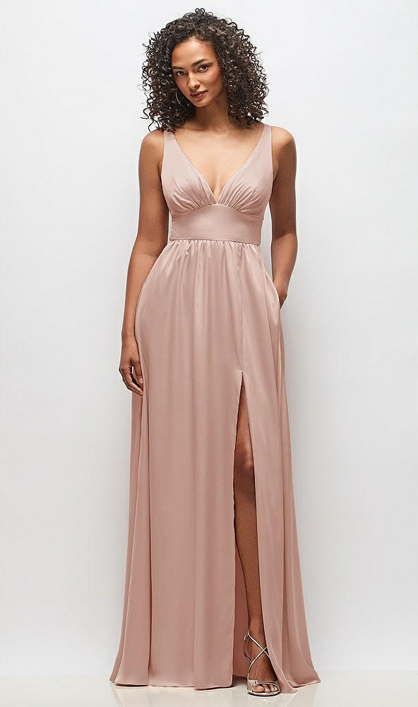 Front View - Toasted Sugar Deep V-Neck Shirred Skirt Maxi Dress with Convertible Straps