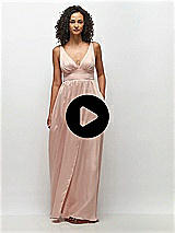 Video 1 Thumbnail - Midnight Navy Deep V-Neck Shirred Skirt Maxi Dress with Convertible Straps