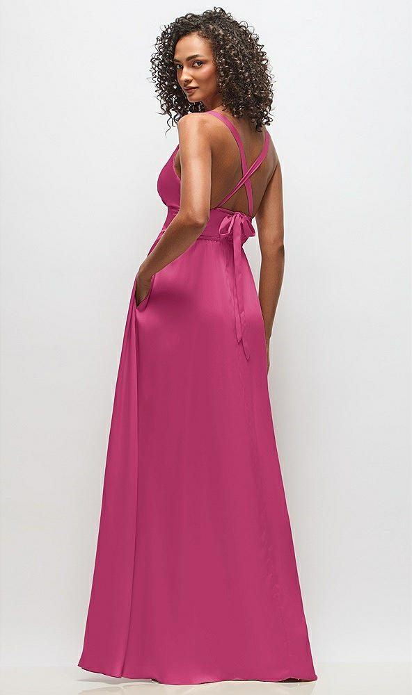 Back View - Tea Rose Deep V-Neck Shirred Skirt Maxi Dress with Convertible Straps