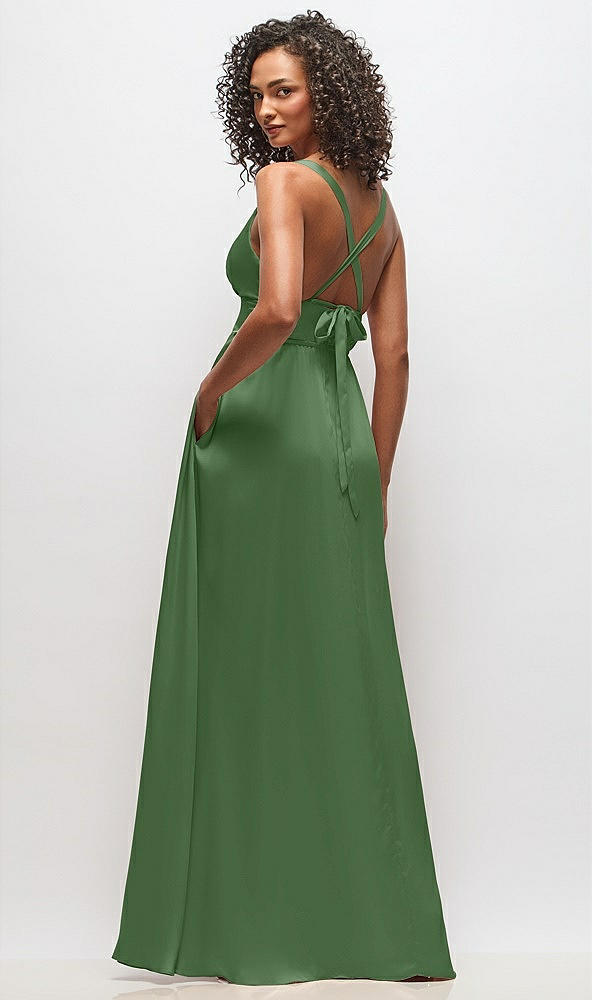 Back View - Vineyard Green Deep V-Neck Shirred Skirt Maxi Dress with Convertible Straps