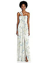 Alt View 1 Thumbnail - Bleu Garden Draped Chiffon Grecian Column Gown with Convertible Straps
