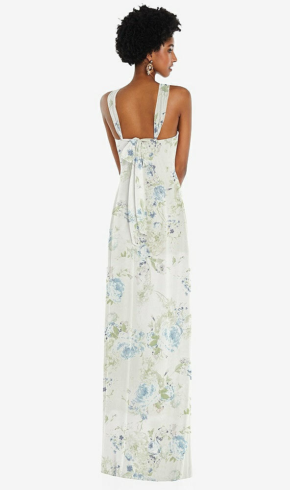 Back View - Bleu Garden Draped Chiffon Grecian Column Gown with Convertible Straps