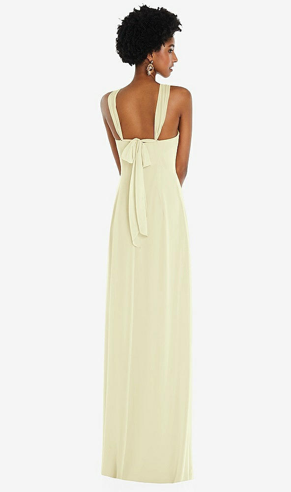 Back View - Butter Yellow Draped Chiffon Grecian Column Gown with Convertible Straps