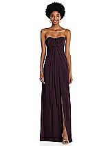 Alt View 3 Thumbnail - Deep Plum Draped Chiffon Grecian Column Gown with Convertible Straps