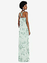 Side View Thumbnail - Mint Green Floral Draped Chiffon Grecian Column Gown with Convertible Straps