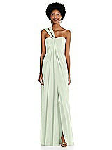 Alt View 1 Thumbnail - Mint Green Draped Chiffon Grecian Column Gown with Convertible Straps