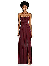 Alt View 3 Thumbnail - Cabernet Draped Chiffon Grecian Column Gown with Convertible Straps