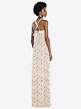 Side View Thumbnail - Coquette Floral Print Draped Chiffon Grecian Column Gown with Convertible Straps
