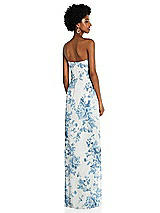 Alt View 4 Thumbnail - Cottage Rose Dusk Blue Draped Chiffon Grecian Column Gown with Convertible Straps