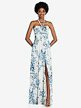 Front View Thumbnail - Cottage Rose Dusk Blue Draped Chiffon Grecian Column Gown with Convertible Straps