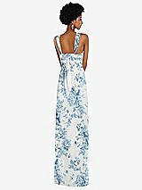Rear View Thumbnail - Cottage Rose Dusk Blue Draped Chiffon Grecian Column Gown with Convertible Straps