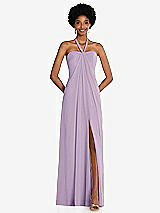 Front View Thumbnail - Pale Purple Draped Chiffon Grecian Column Gown with Convertible Straps