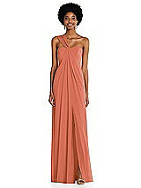 Alt View 1 Thumbnail - Terracotta Copper Draped Chiffon Grecian Column Gown with Convertible Straps
