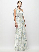 Front View Thumbnail - Bleu Garden Draped One-Shoulder Maxi Dress with Scarf Bow