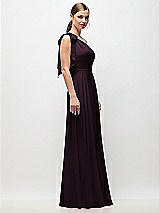 Side View Thumbnail - Deep Plum Draped One-Shoulder Maxi Dress with Scarf Bow