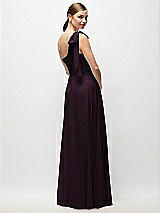 Rear View Thumbnail - Deep Plum Draped One-Shoulder Maxi Dress with Scarf Bow