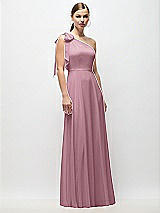 Front View Thumbnail - Dusty Pink Draped One-Shoulder Maxi Dress with Scarf Bow