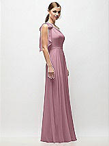 Side View Thumbnail - Dusty Pink Draped One-Shoulder Maxi Dress with Scarf Bow