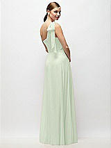 Rear View Thumbnail - Mint Green Draped One-Shoulder Maxi Dress with Scarf Bow