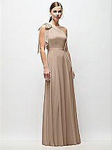 Front View Thumbnail - Topaz Draped One-Shoulder Maxi Dress with Scarf Bow