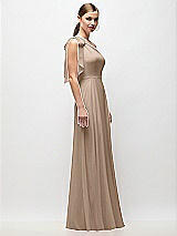 Side View Thumbnail - Topaz Draped One-Shoulder Maxi Dress with Scarf Bow