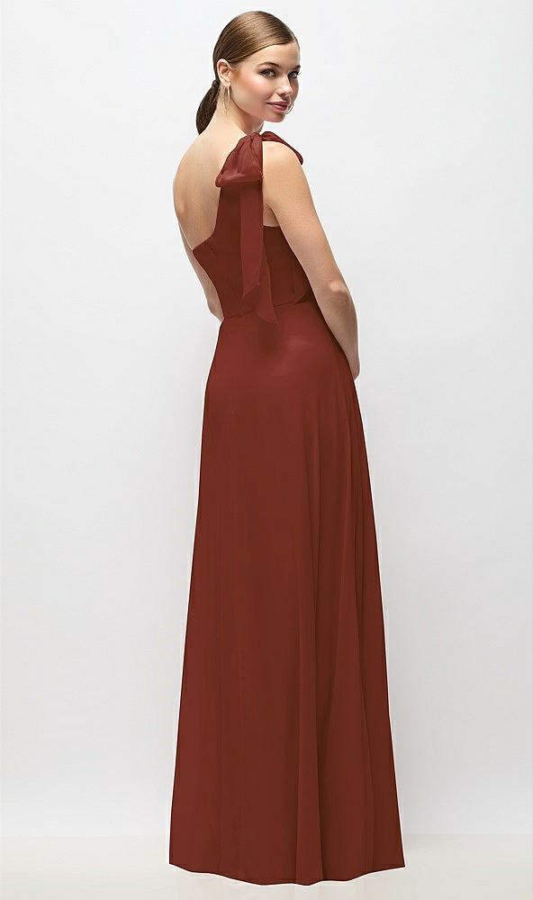 Back View - Auburn Moon Draped One-Shoulder Maxi Dress with Scarf Bow