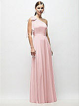 Front View Thumbnail - Ballet Pink Draped One-Shoulder Maxi Dress with Scarf Bow