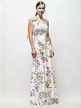 Front View Thumbnail - Butterfly Botanica Ivory Draped One-Shoulder Maxi Dress with Scarf Bow