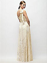 Rear View Thumbnail - Butter Yellow Floral Draped One-Shoulder Maxi Dress with Scarf Bow