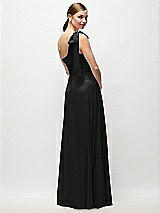 Rear View Thumbnail - Black Draped One-Shoulder Maxi Dress with Scarf Bow