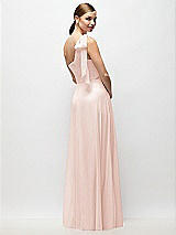 Rear View Thumbnail - Blush Draped One-Shoulder Maxi Dress with Scarf Bow
